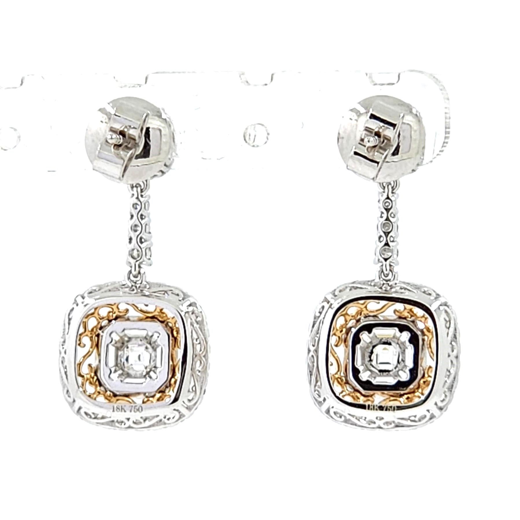 1.74ct Illusion Setting Diamonds Drop Earring in 18 Karat Rose and White Gold In New Condition For Sale In Hong Kong, HK