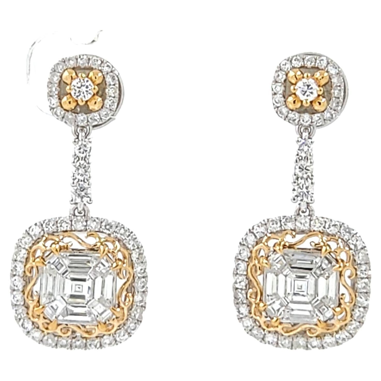 1.74 Karat Illusion Setting Diamanten-Tropfen-Ohrring aus 18 Karat Roségold