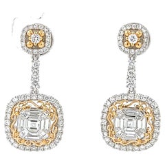 Boucle d'oreille pendante en or rose et blanc 18 carats sertie de diamants 1.74ct