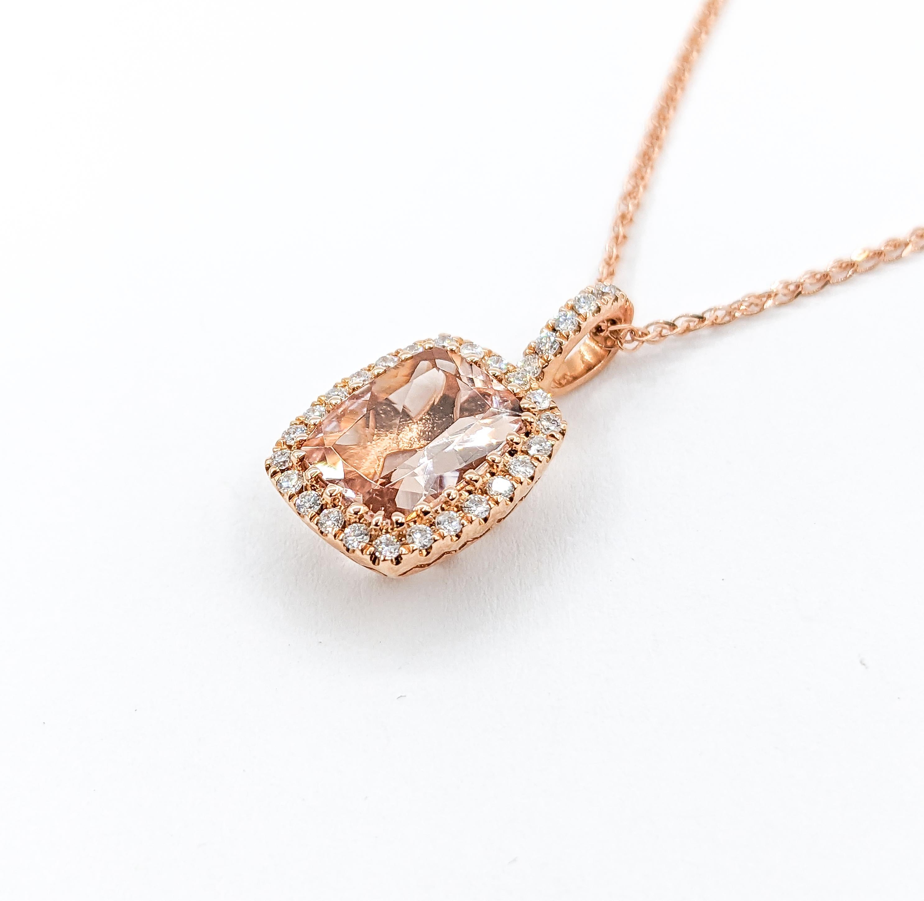 Women's 1.74ct Morganite & Diamond Pendant Necklace in Rose Gold For Sale