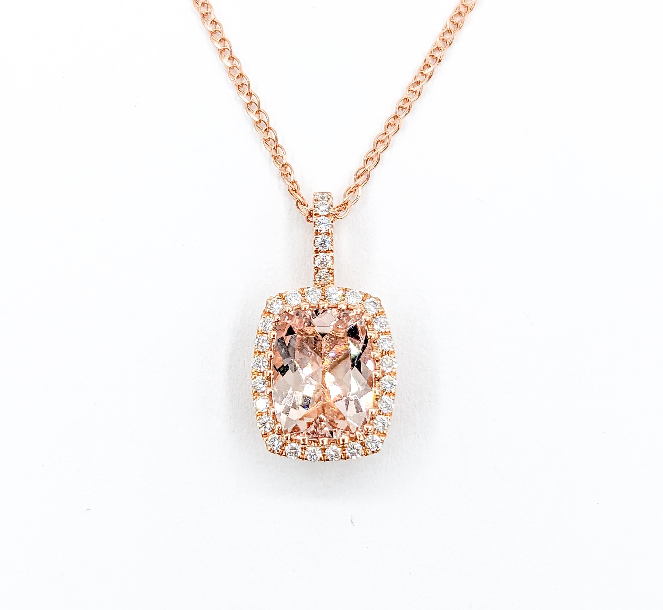 Collier en or rose avec pendentif Morganite et diamant de 1,74ct en vente 1