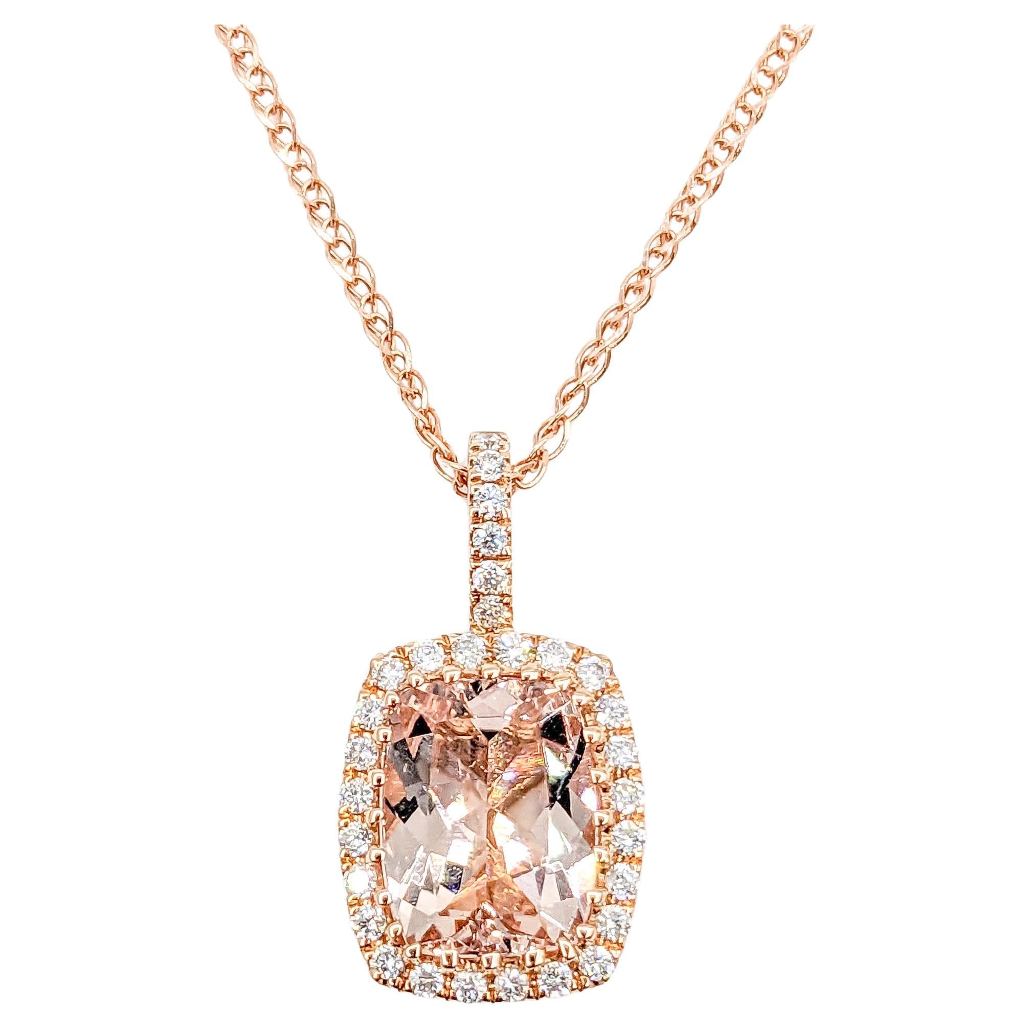 1.74ct Morganite & Diamond Pendant Necklace in Rose Gold For Sale