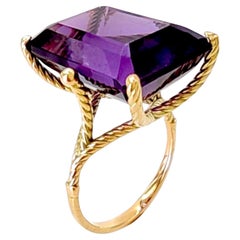17.4ct Natural Amethyst Solitaire Ring in 14K Yellow Gold – Sculptural Six-Prong