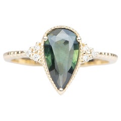 1.74ct Nigerian Sapphire with Trio Diamond Sides 14k Gold Engagement Ring R6440