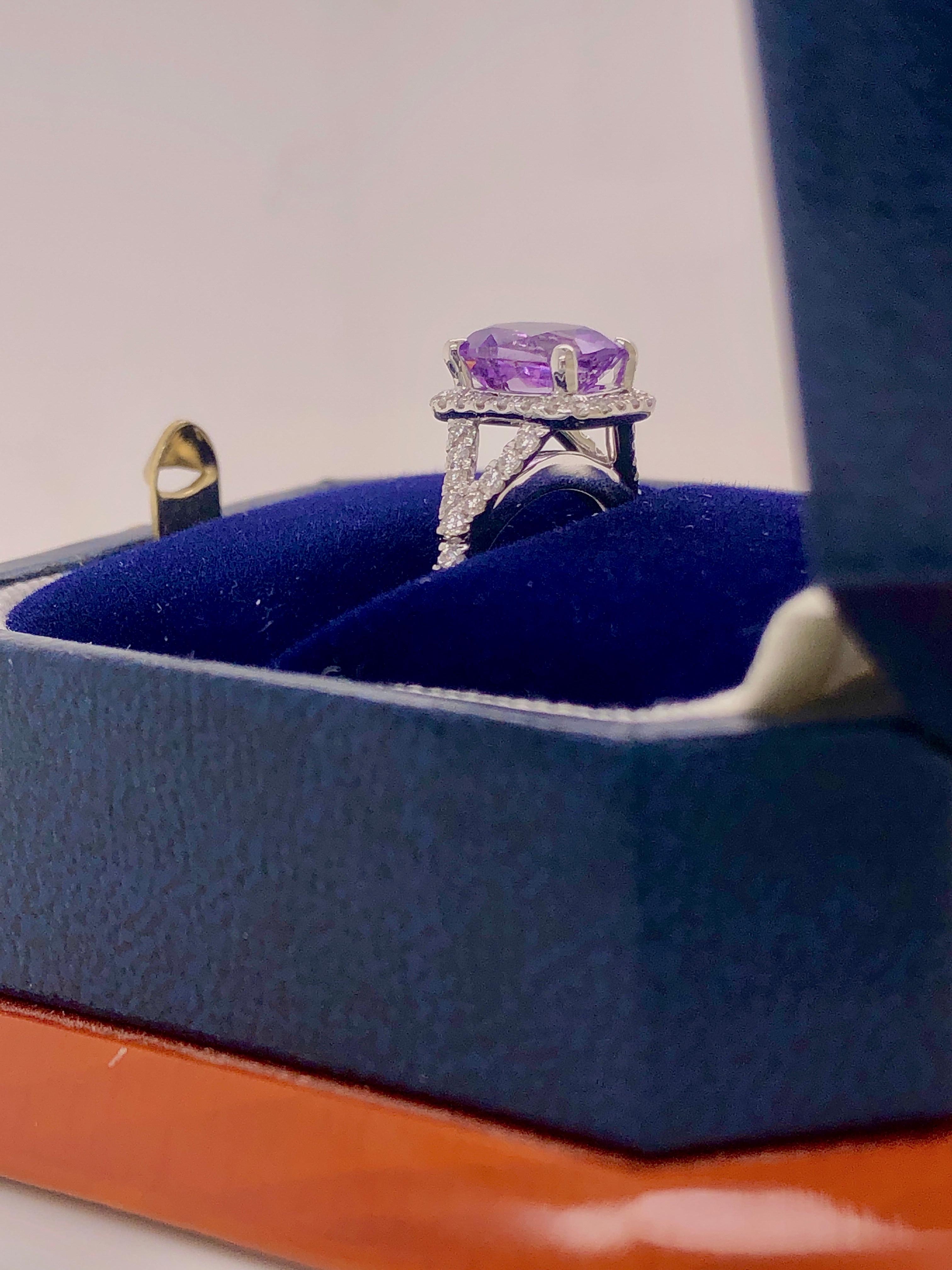 1.74 Carat No Heat Purple Natural Sapphire and Diamond 18 Karat White Gold Ring 1