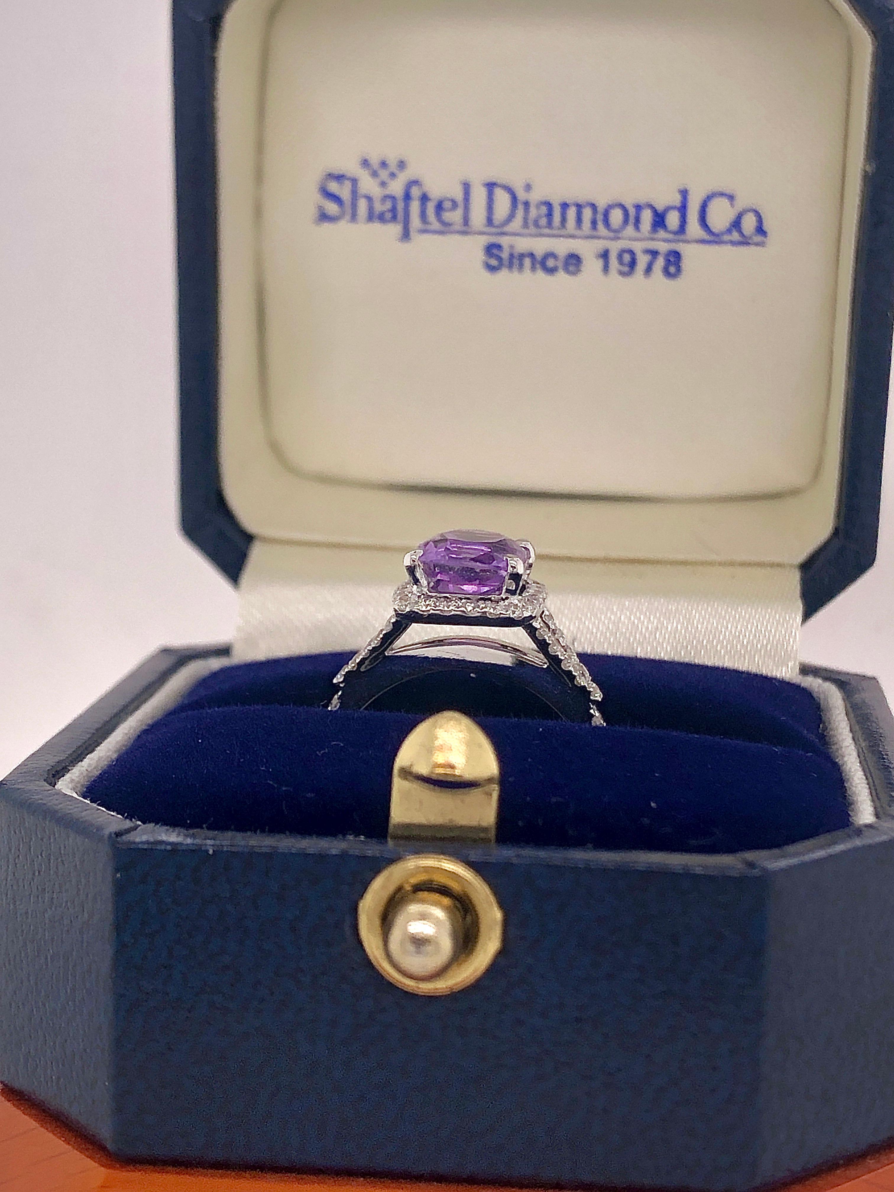 1.74 Carat No Heat Purple Natural Sapphire and Diamond 18 Karat White Gold Ring 2