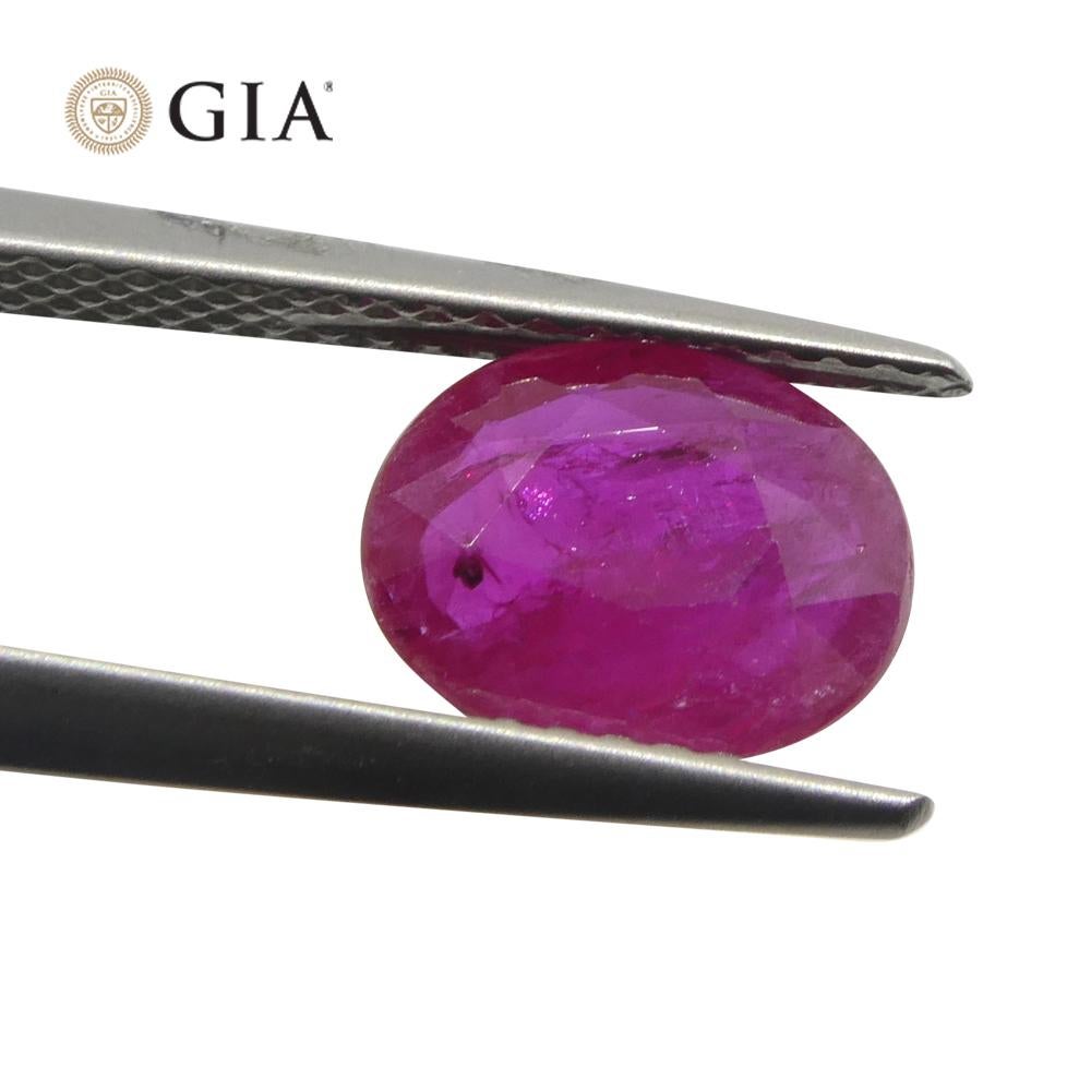 1.74ct Oval Purplish Red Ruby GIA Certified Mozambique In New Condition For Sale In Toronto, Ontario