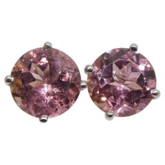 Orecchini con tormalina rosa rotonda da 1,74 carati in oro bianco 14k