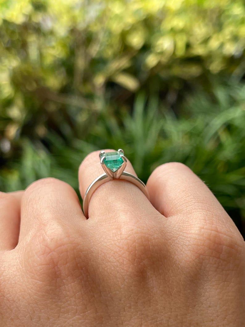 1.74ct Platinum Asscher Cut Emerald Solitaire Ring - Vivid Green 950 May Births For Sale 5