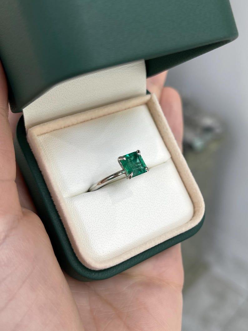 1.74ct Platinum Asscher Cut Emerald Solitaire Ring - Vivid Green 950 May Births In New Condition For Sale In Jupiter, FL