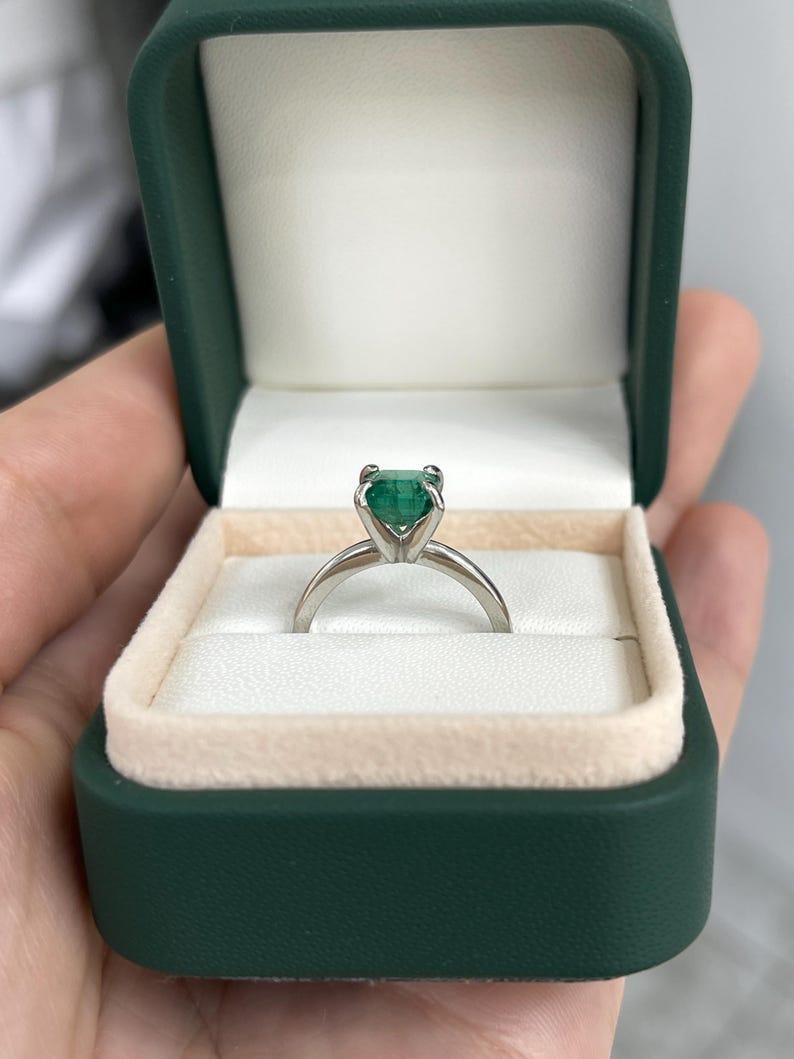 1.74ct Platinum Asscher Cut Emerald Solitaire Ring - Vivid Green 950 May Births For Sale 1