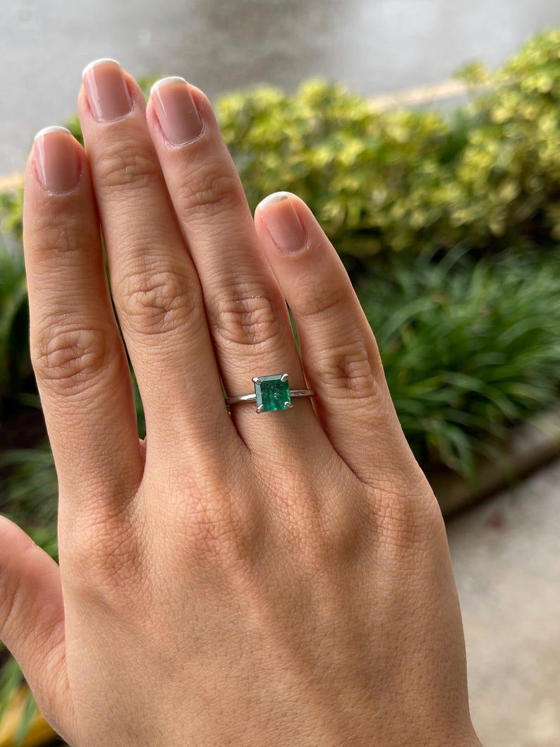 1.74ct Platinum Asscher Cut Emerald Solitaire Ring - Vivid Green 950 May Births For Sale 2
