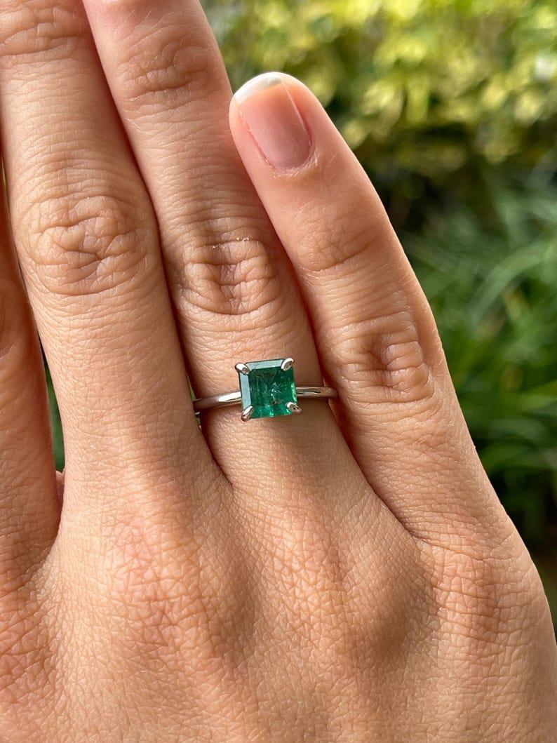 1.74ct Platinum Asscher Cut Emerald Solitaire Ring - Vivid Green 950 May Births For Sale 4