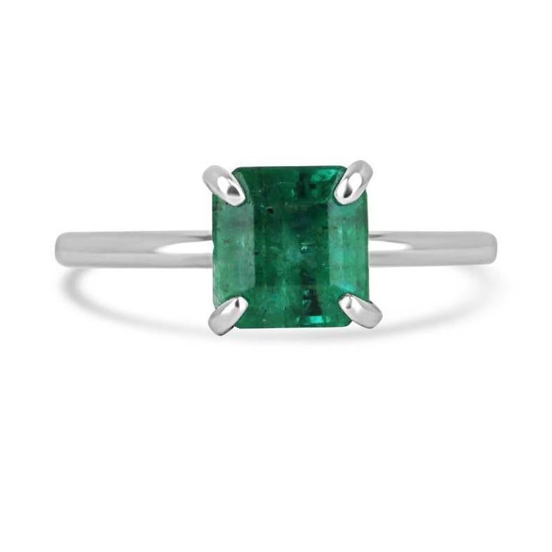 1.74ct Platinum Asscher Cut Emerald Solitaire Ring - Vivid Green 950 May Births For Sale