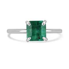 1.74ct Platinum Asscher Cut Emerald Solitaire Ring - Vivid Green 950 May Births