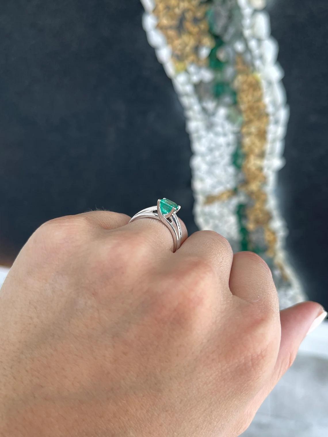 1.74tcw 14K Asscher Colombian Emerald & Diamond Shank Accent White Gold Ring For Sale 3