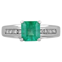 1.74tcw 14K Asscher Colombian Emerald & Diamond Shank Accent White Gold Ring