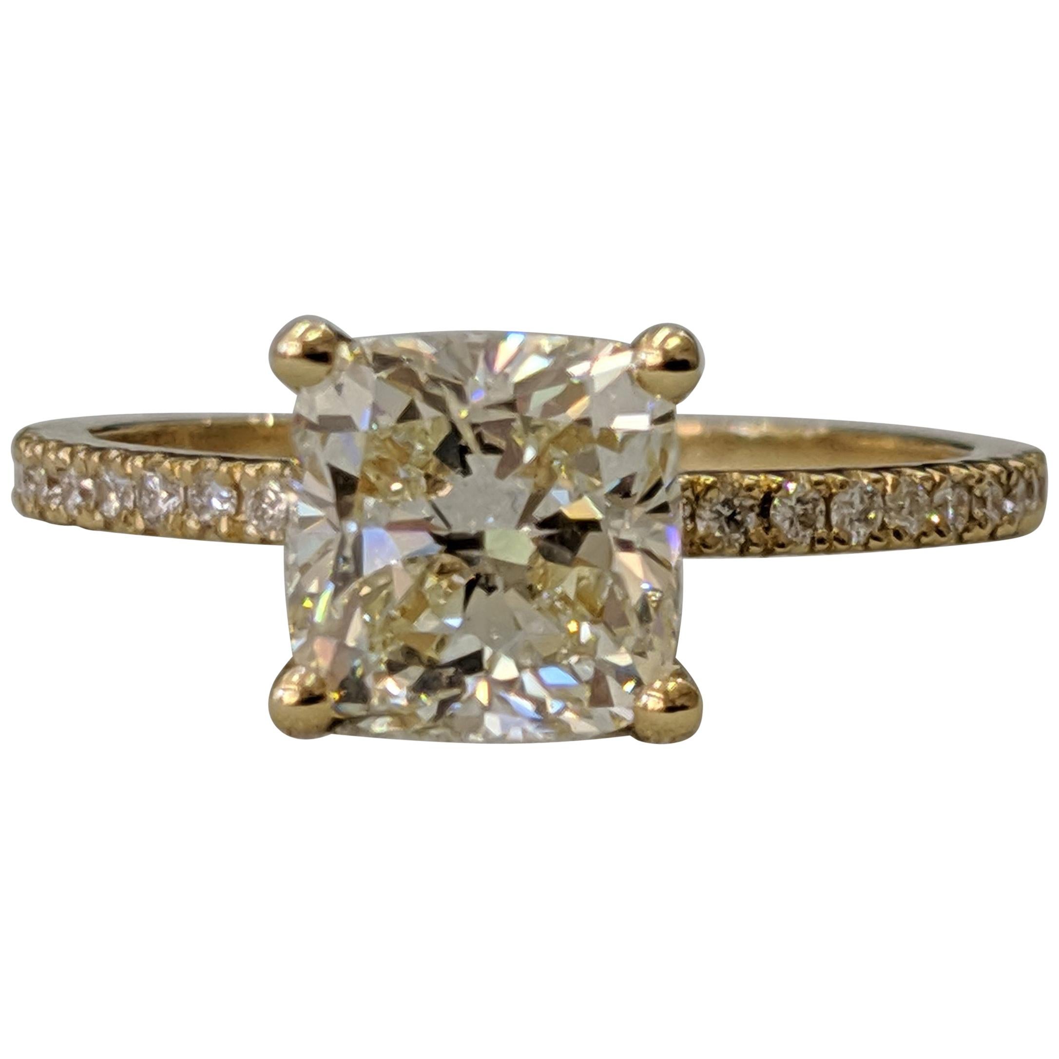 Elongated Cushion Cut 1.75 Carat Diamond Platinum Bezel Set Engagement