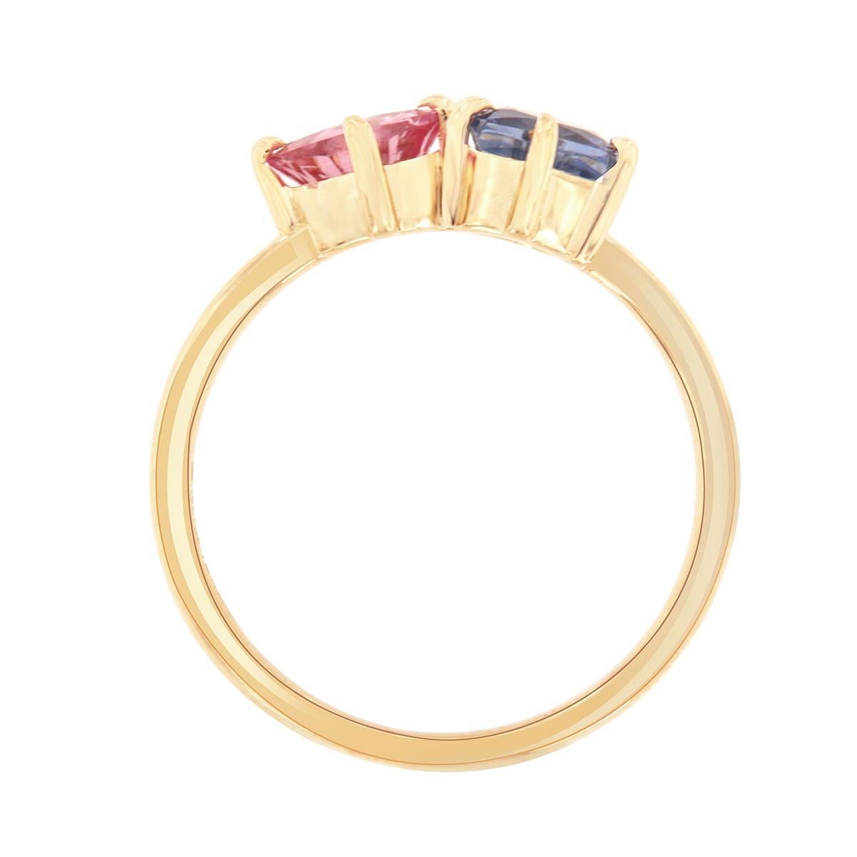 Cushion Cut 1.75 Carat 14K Yellow Gold Pink & Blue No Heat Sri-Lankan Sapphire Ring For Sale