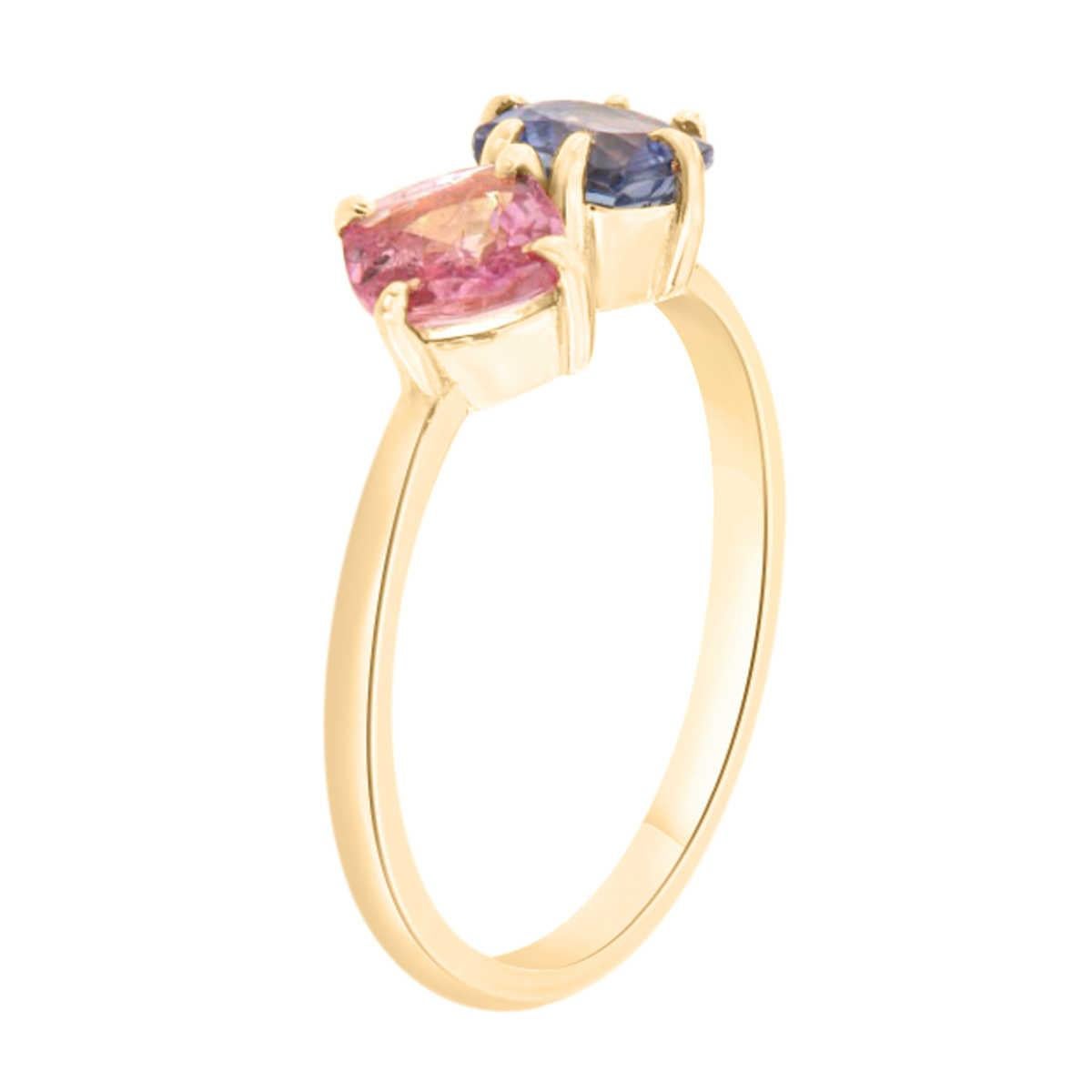 1.75 Carat 14K Yellow Gold Pink & Blue No Heat Sri-Lankan Sapphire Ring For Sale 1