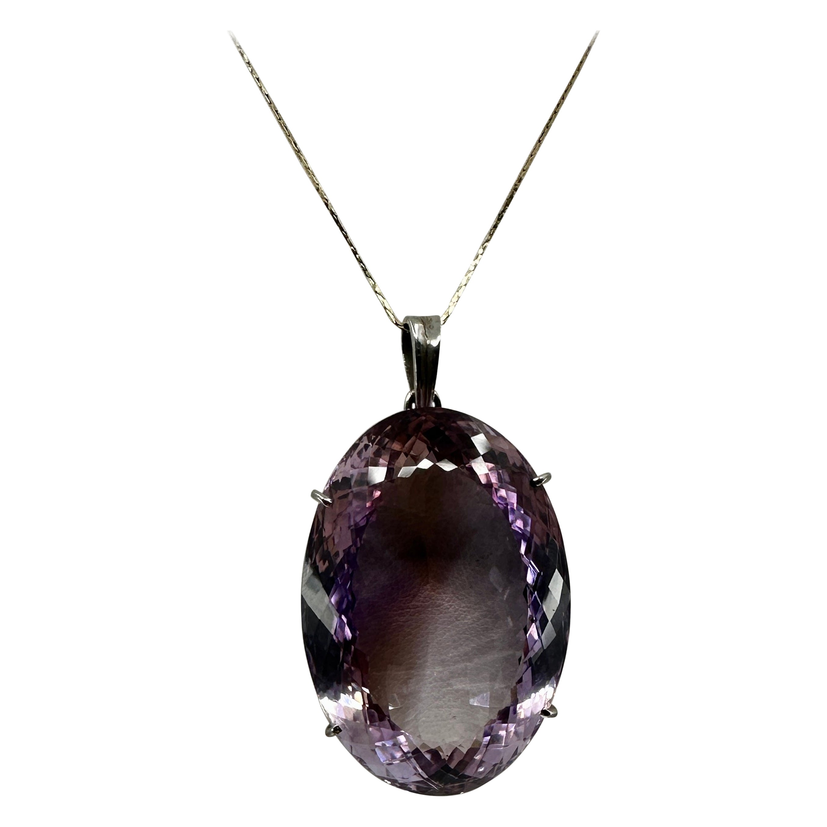 175 Carat 1.75 Inch Rose De France Amethyst Pendant Necklace Checkerboard Cut