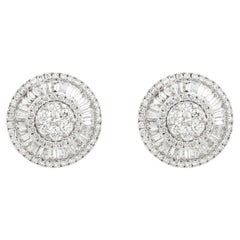 1.75 Carat 18 White Gold Round Diamond Floral Cluster Double Halo Stud Earrings
