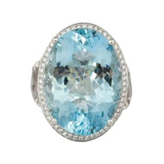 17.5 Carat Aquamarine and Diamond Ring in 18 Karat White Gold