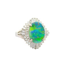 1.75 Carat Australian Black Opal Diamond Platinum Ballerina Ring