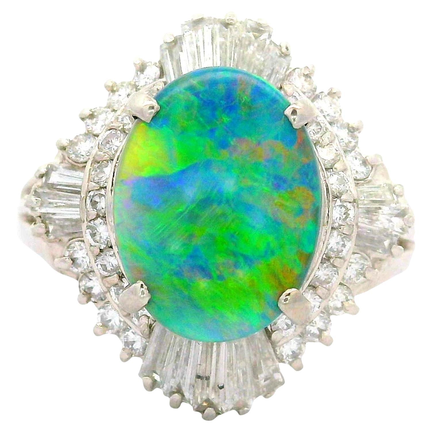 1.75 Carat Australian Black Opal Diamond Platinum Ballerina Ring