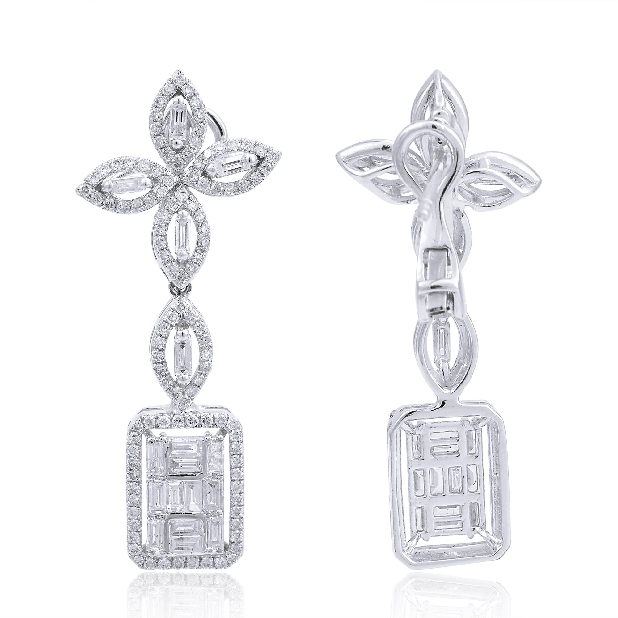 Item Code :- CN-19044
Gross Wt. :- 7.92 gm
18k White Gold Wt. :- 7.57 gm
Natural Diamond Wt. :- 1.75 Ct. ( AVERAGE DIAMOND CLARITY SI1-SI2 & COLOR H-I )
Earrings Size :- 14.68 x 35.60 mm approx.

✦ Sizing
.....................
We can adjust most