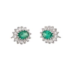 1.75 Carat Bright Green Oval Emerald Diamond Halo Earrings