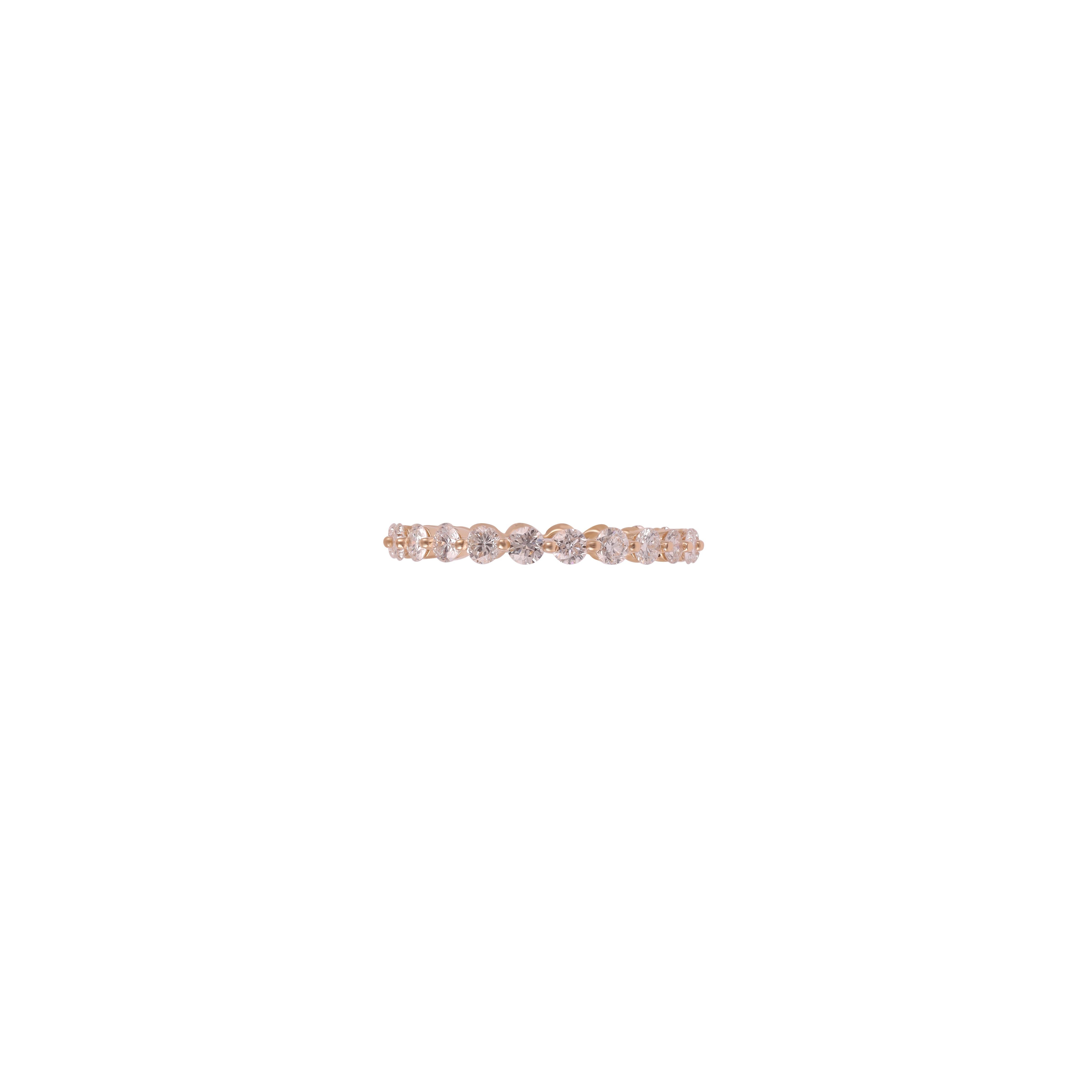 1.19 Carat Clear Diamond Band Ring  in 18k Rose Gold
Diamond - 1.05 Cts
18 Karat Rose Gold - 1.75 Grams

Custom Services
Resizing is available.
Request Customization