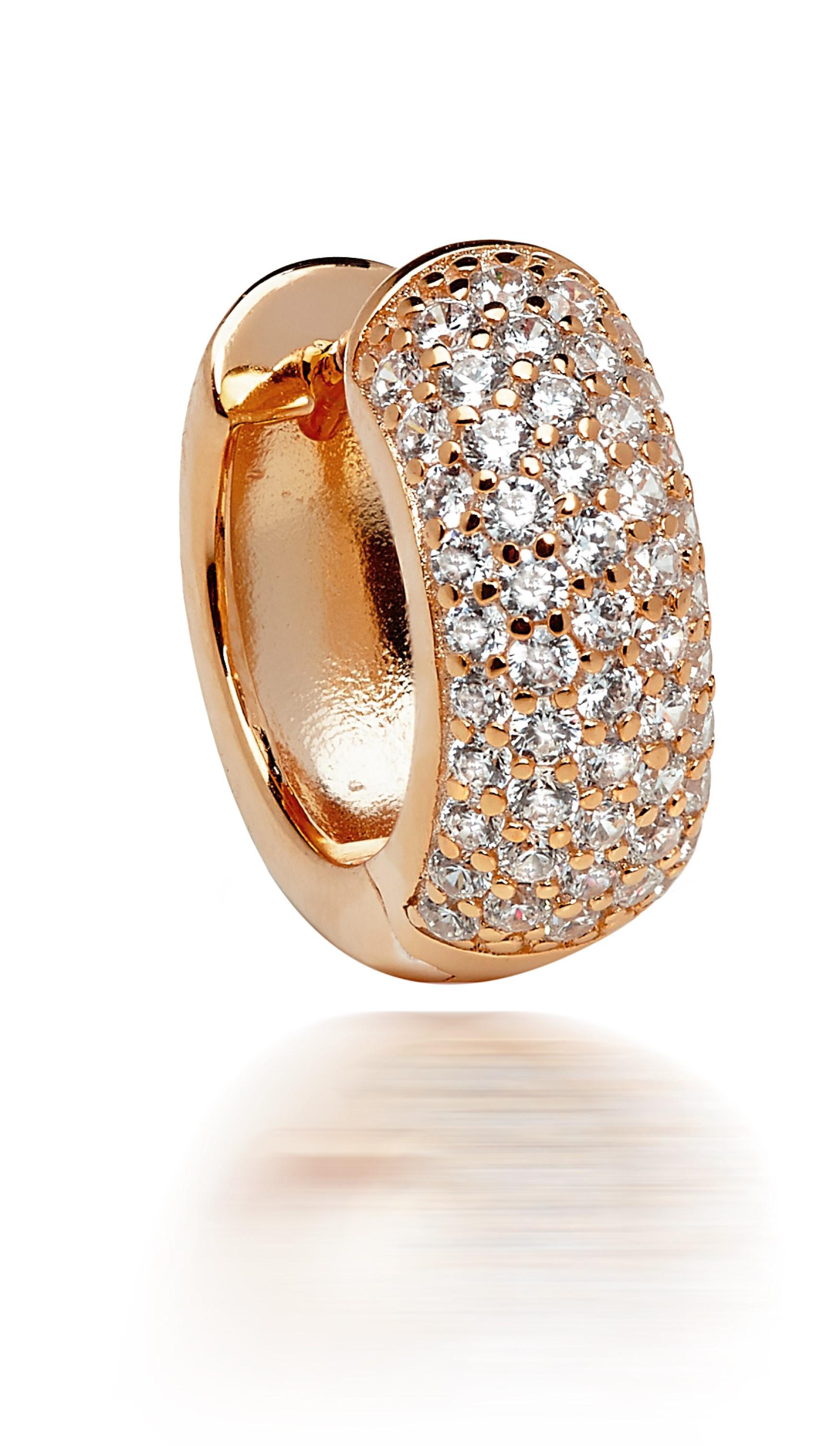 This pair of rose gold mini hoop huggie earrings exude modern elegance with a romantic touch. Each earring is adorned with 1.75 carats of dazzling micro-set cubic zirconia, creating a seamless sparkle that catches the light beautifully. The warm,