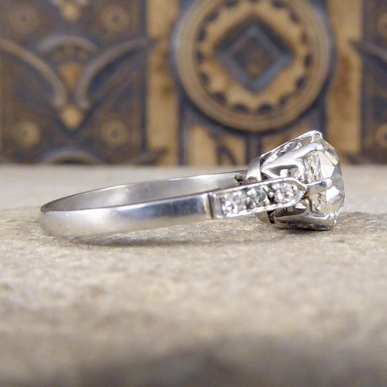 1.75 Carat Cushion Cut Diamond Art Deco Platinum Engagement Ring In Good Condition In Yorkshire, West Yorkshire