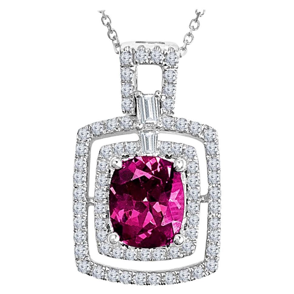 1.75 Carat Cushion Cut Raspberry Garnet and Natural Diamond Lock Pendant ref1640