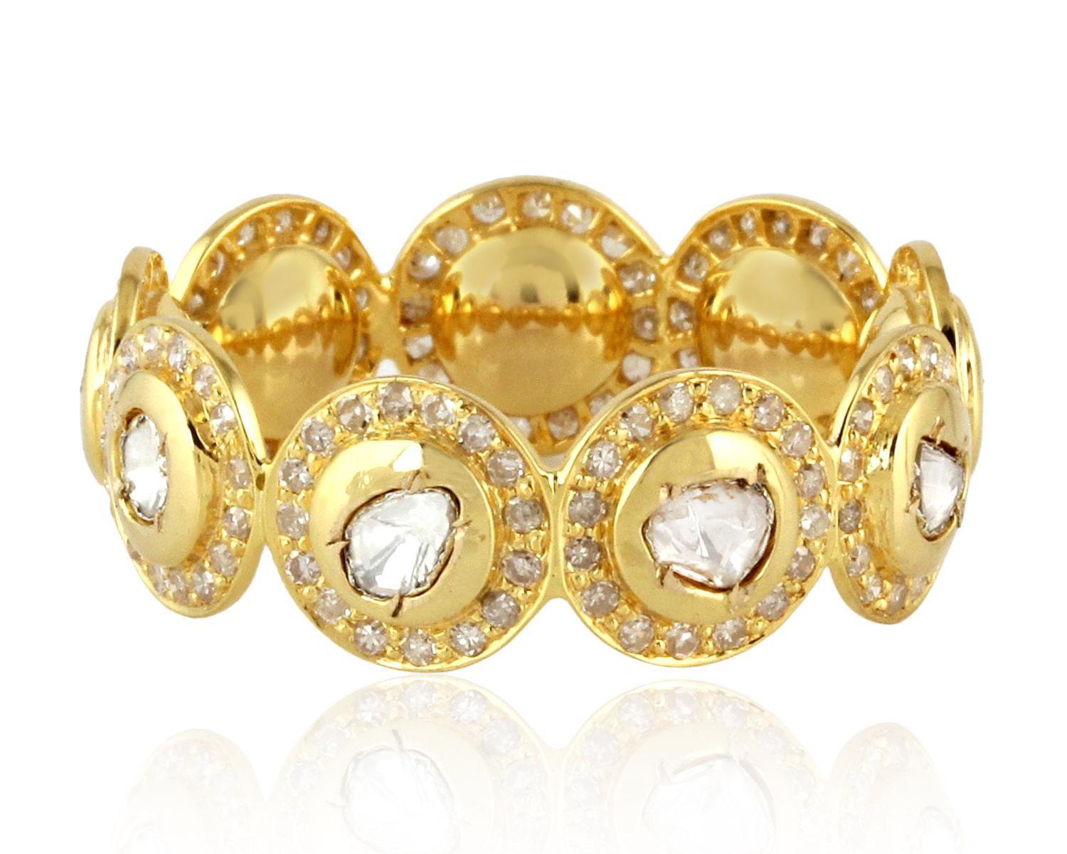 Rose Cut 1.75 Carat Diamond 18 Karat Yellow Gold Cocktail Ring For Sale