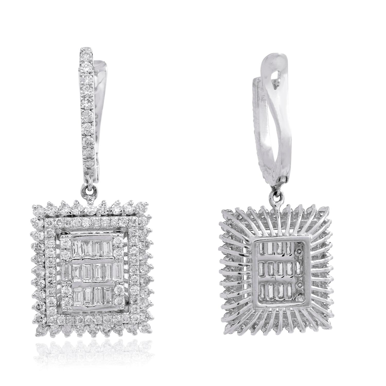 Item Code :- CN-19042
Gross Wt. :- 6.93 gm
18k White Gold Wt. :- 6.58 gm
Natural Diamond Wt. :- 1.75 Ct. ( AVERAGE DIAMOND CLARITY SI1-SI2 & COLOR H-I )
Earrings Size :- 28.65 x 12.37 mm approx.

✦ Sizing
.....................
We can adjust most