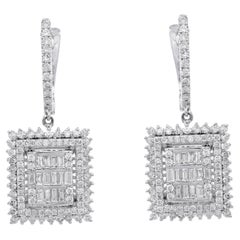 1.75 Carat Diamond Geometric Dangle Earrings 18 Karat White Gold Fine Jewelry