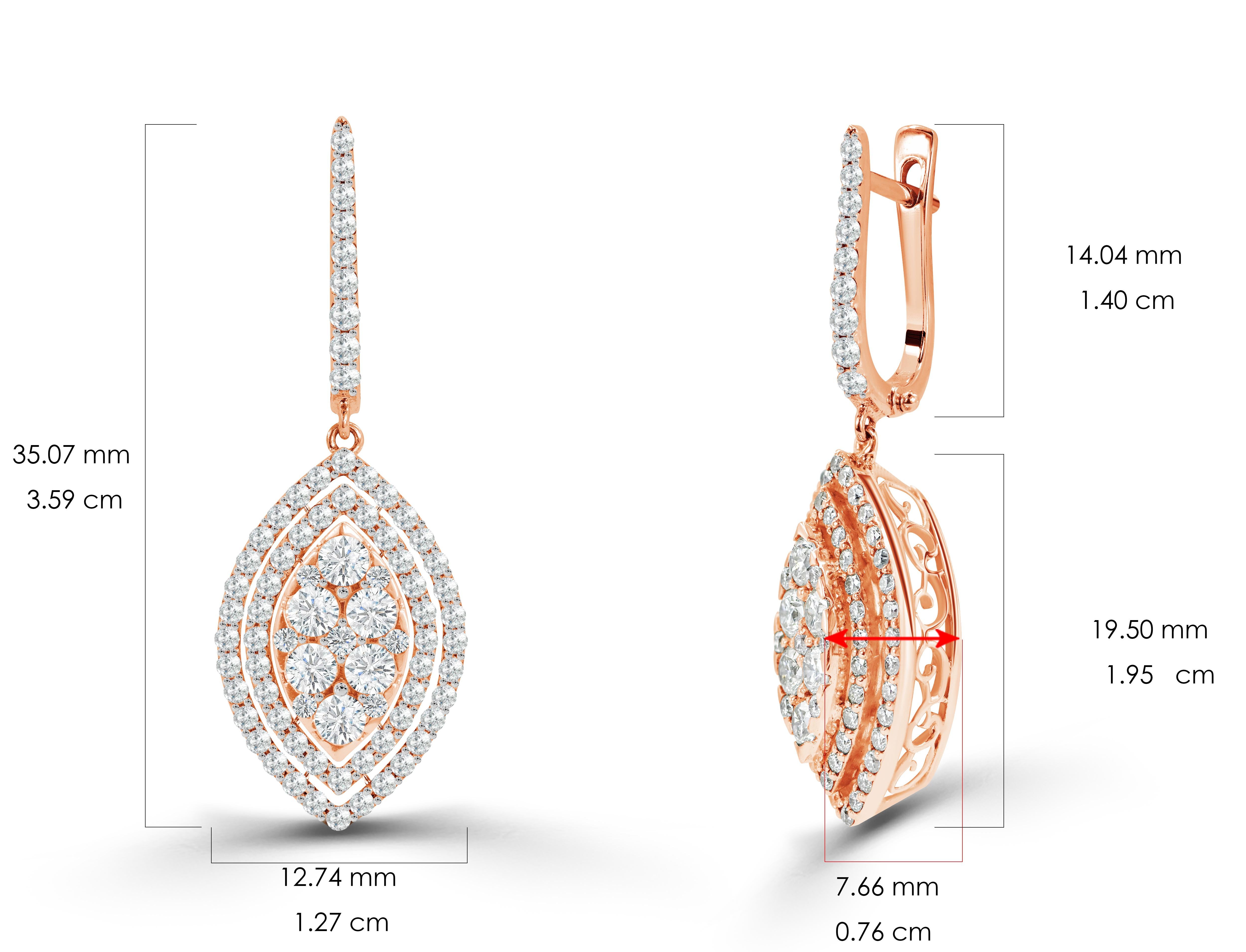 Women's or Men's 1.75 Carat Diamond Marquise Drop Earrings in 14k Gold For Sale