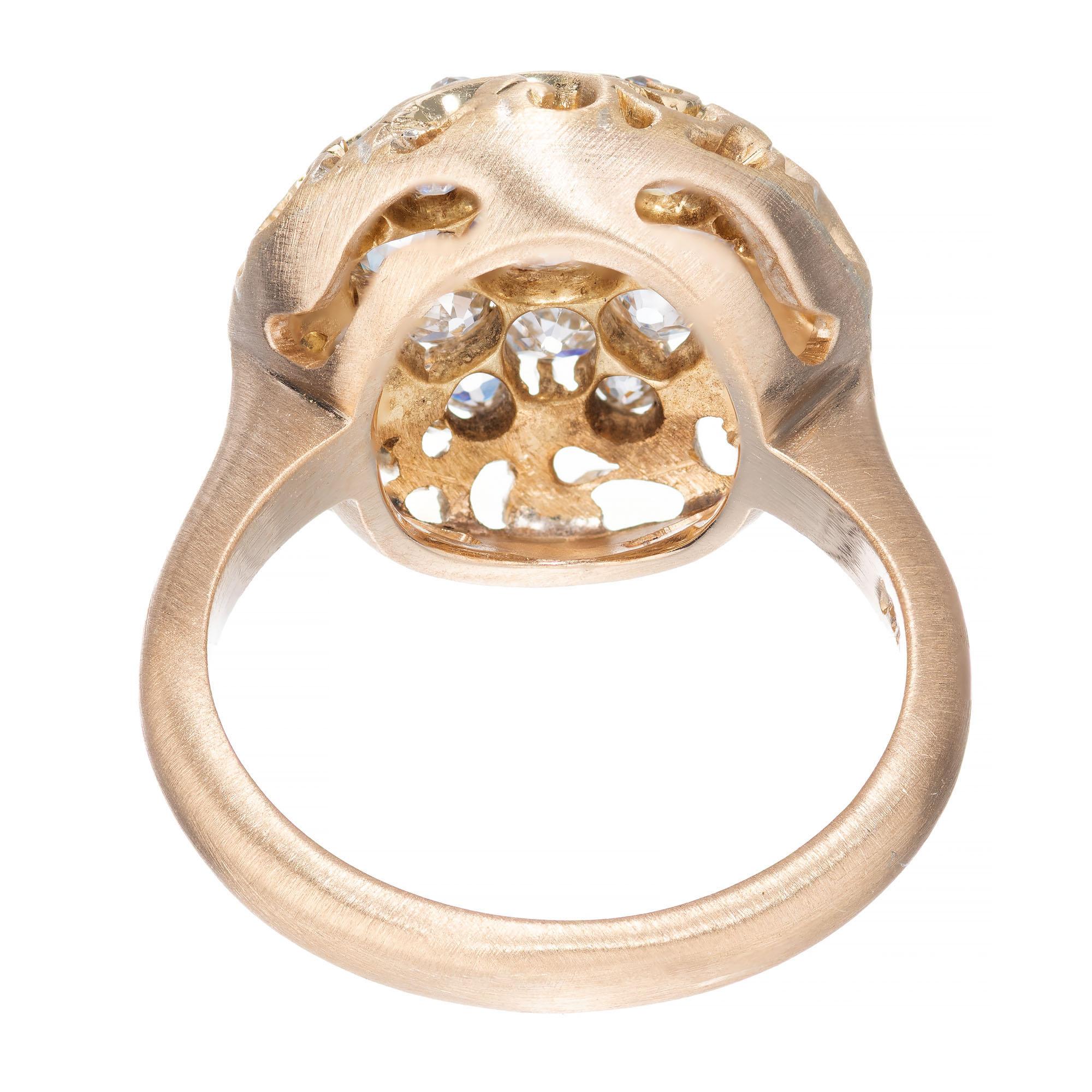 Brilliant Cut 1.75 Carat Diamond Open Work Dome Gold Cocktail Cluster Ring For Sale