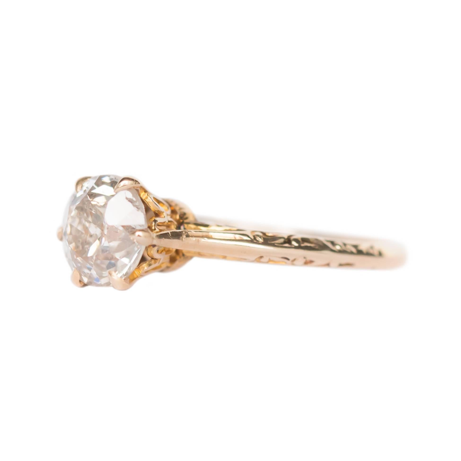 Ring Size: 7.9
Metal Type: 10 Karat Yellow Gold 
Weight: 2.1 grams

Center Diamond Details
Shape: Old European Brilliant 
Carat Weight: 1.75 carat
Color: G
Clarity: I1

Finger to Top of Stone Measurement: 8.07mm