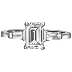 1.75 Carat Emerald Cut Diamond Engagement Ring on 18 Karat White Gold