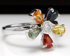1.75 Carat Exquisite Natural Multi-Color Sapphire and Diamond 14K Solid White
