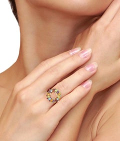 1,75 Karat Granat Amethyst Citrin Sunburst 18 Karat Cocktail-Ring