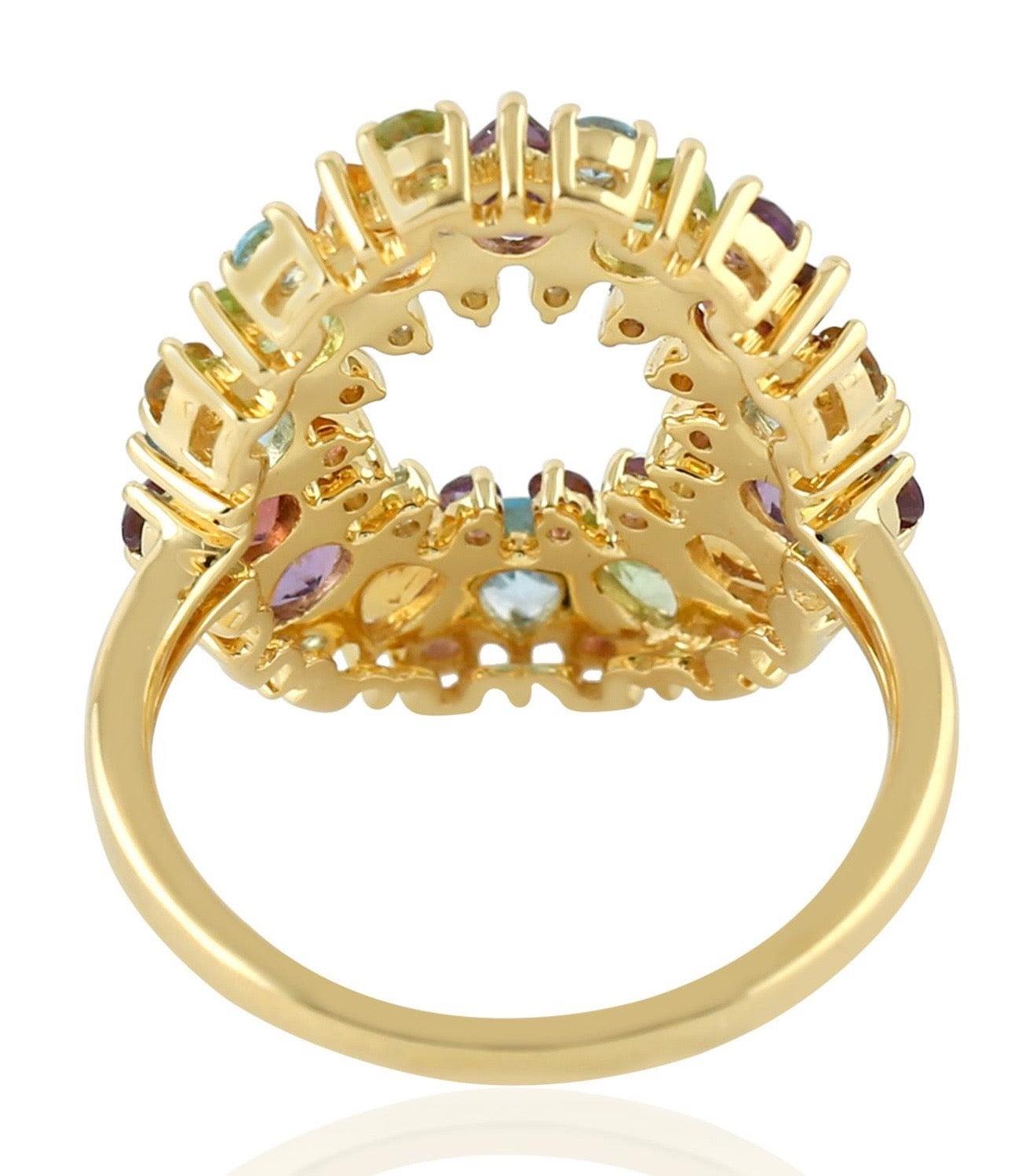 Im Angebot: 1,75 Karat Granat Amethyst Citrin Sunburst 18 Karat Cocktail-Ring () 3