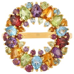 1.75 Carat Garnet Amethyst Citrine Sunburst 18 Karat Cocktail Ring