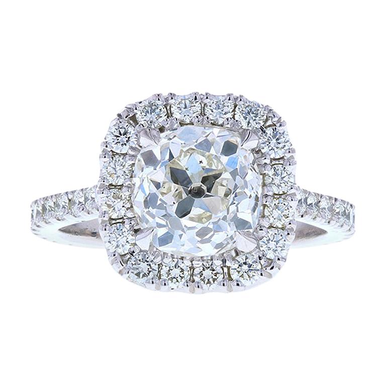 1.75 Carat GIA Old Miner Diamond Engagement Ring with Diamond Halo and Pave For Sale