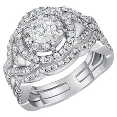 Bague de fiançailles avec halo de diamants taille ronde de 1,75 carat certifié