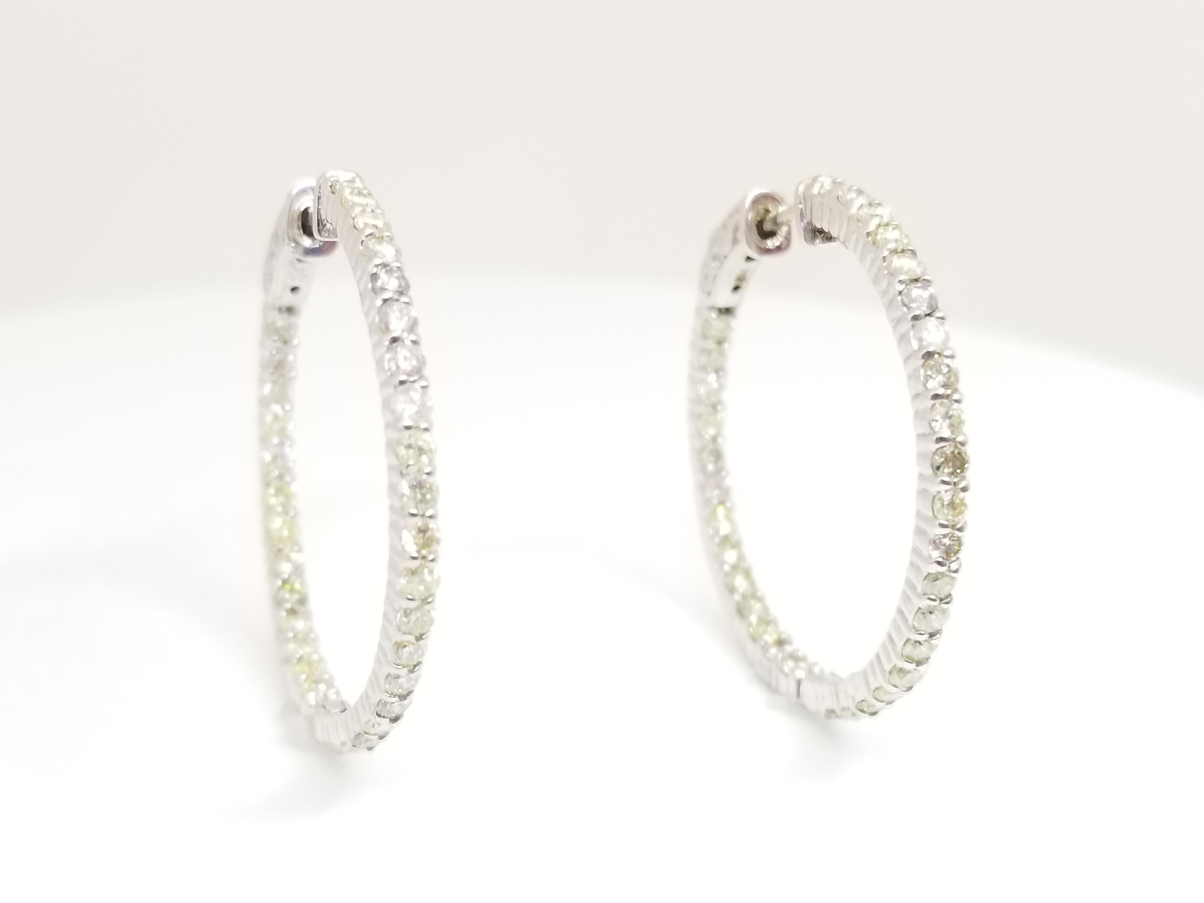 Round Cut 1.75 Carat Huggie Diamond Hoops Earrings 14 Karat White Gold