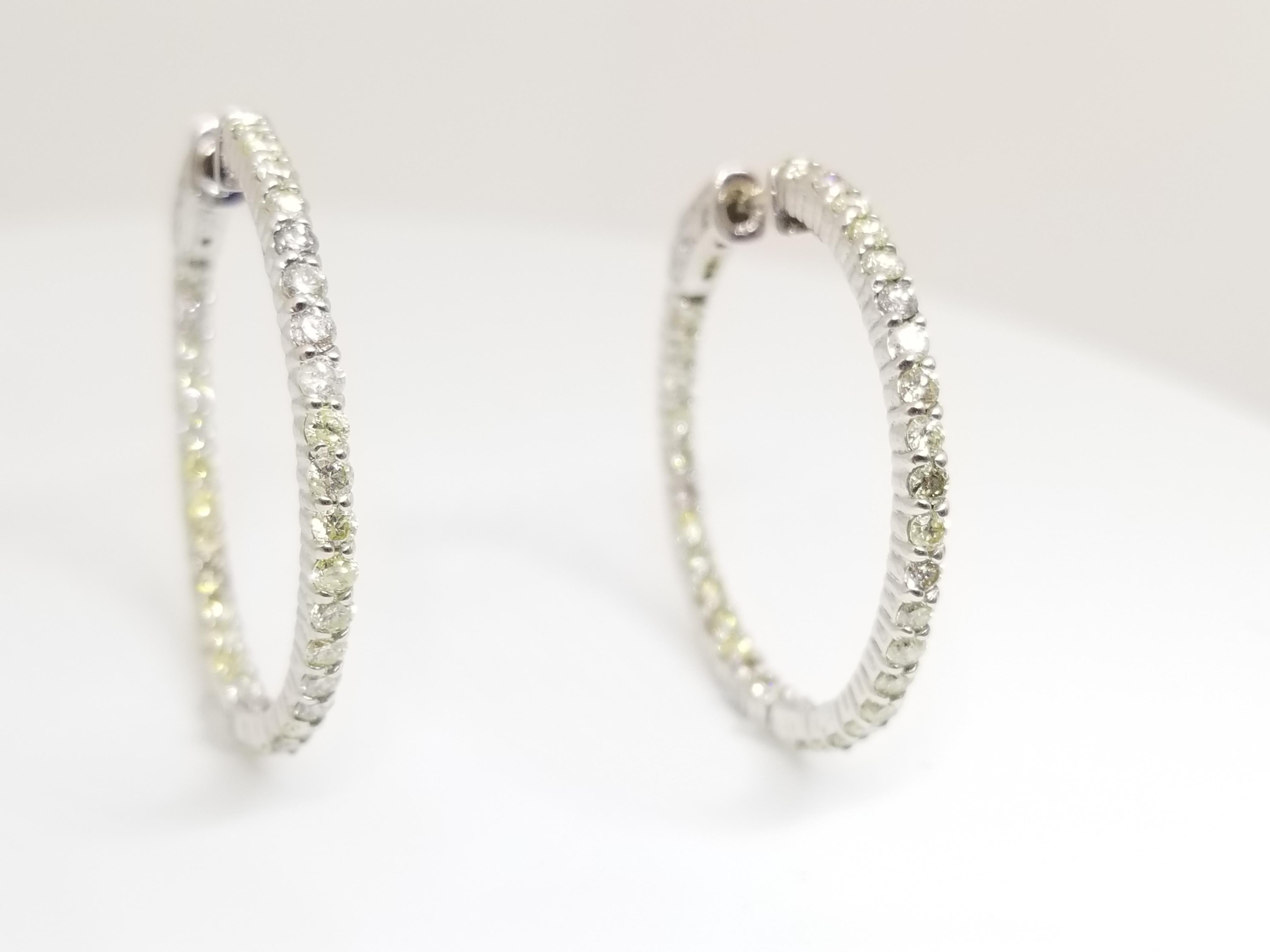 1.75 Carat Huggie Diamond Hoops Earrings 14 Karat White Gold In New Condition In Great Neck, NY